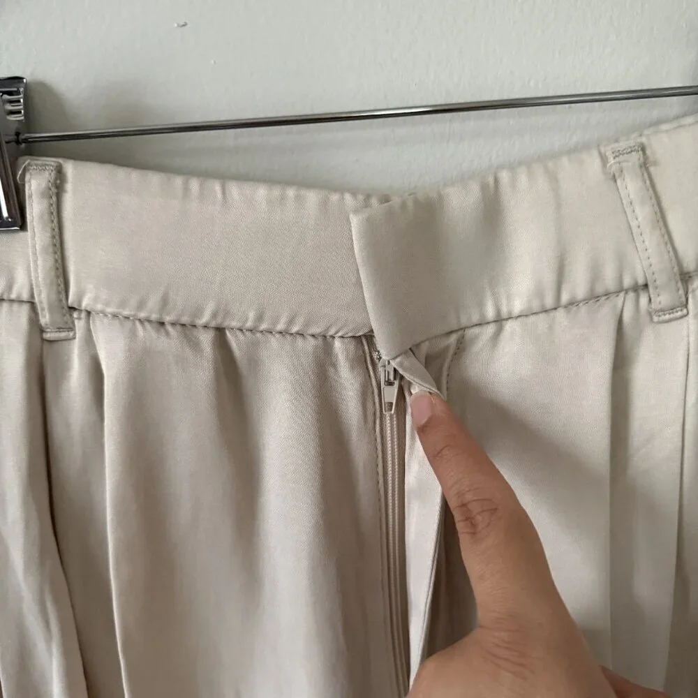 Zara Silky Pleated Relaxed Shorts Neutral Shabby Chic Coquette Feminine S